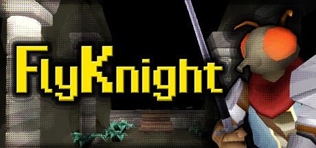 FlyKnight Steam page header containing an anthropomorphized fly in a suit of armor wielding a sword